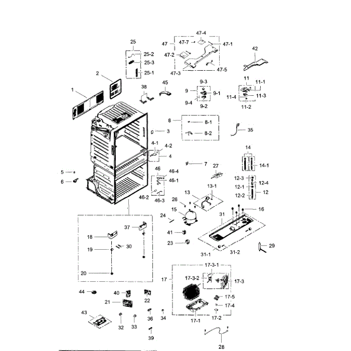 Cabinet Diagram and Parts List for RF28JBEDBSG AA-00 Samsung Refrigerator