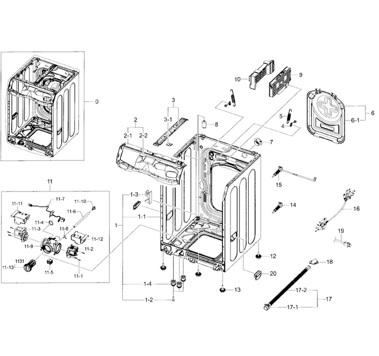 Frame Assy Diagram and Parts List for WF455ARGSWR A2-0000 Samsung Washer