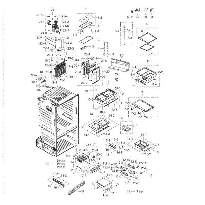 Fridge Diagram and Parts List for RF263BEAESP AA-02 Samsung Refrigerator
