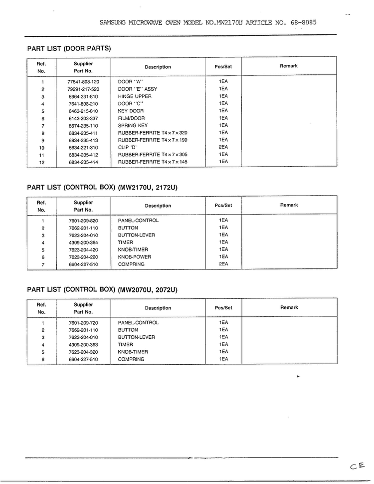 Complete Microwave Assembly Page 5 Diagram and Parts List for MW2170U XAA Samsung Microwave