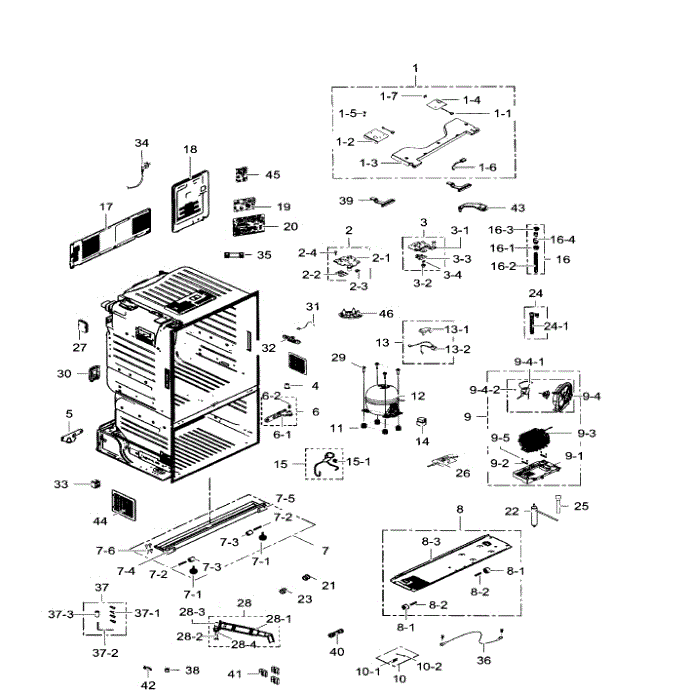Cabinet Diagram and Parts List for RF30HDEDTSR AA-08 Samsung Refrigerator