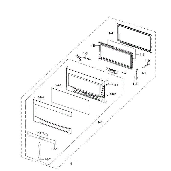Door Section Diagram and Parts List for ME21F606MJT AA-01 Samsung Microwave