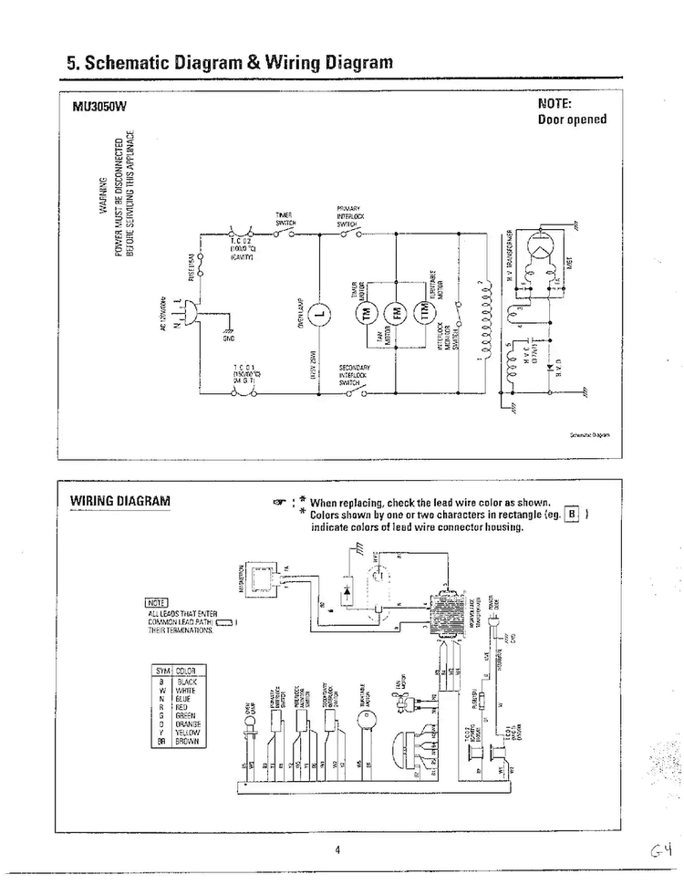 Schematic And Wiring Diagram Diagram and Parts List for MU3050W XAA Samsung Microwave