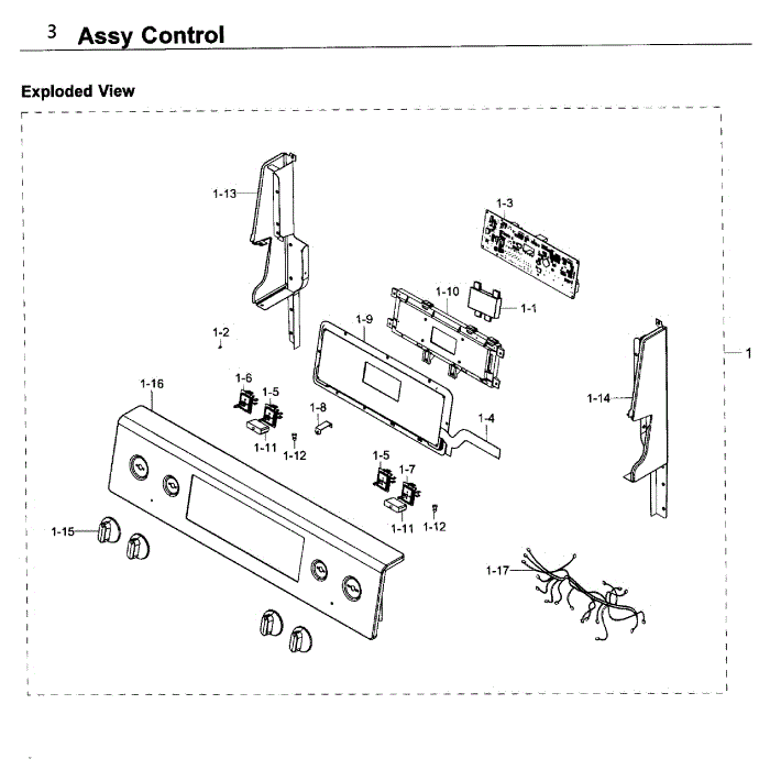 Control Diagram and Parts List for NE59K3310SW AA-00 Samsung Range