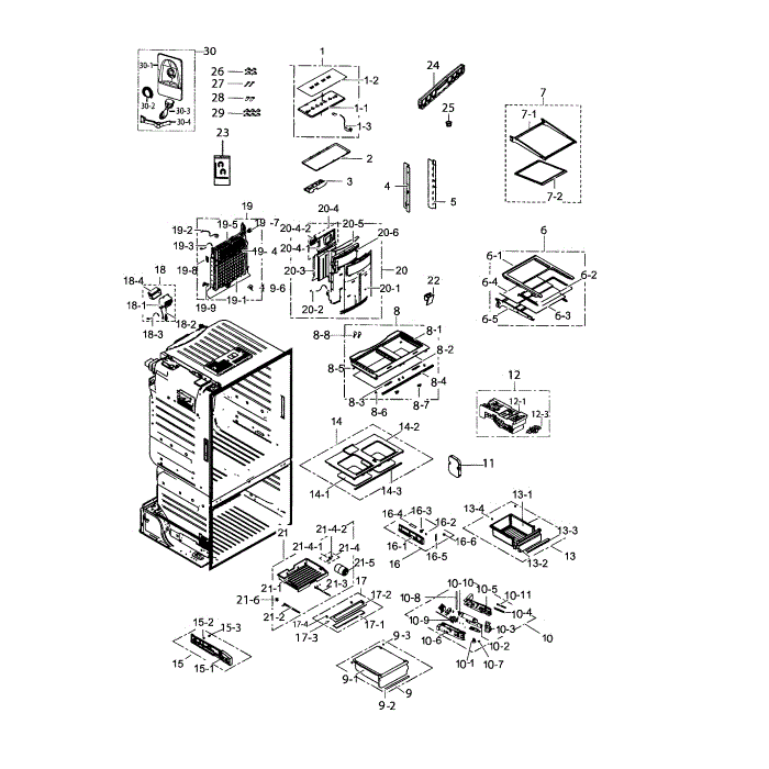 Refrigerator Diagram and Parts List for RF26HFPNBSR AA-00 Samsung Refrigerator
