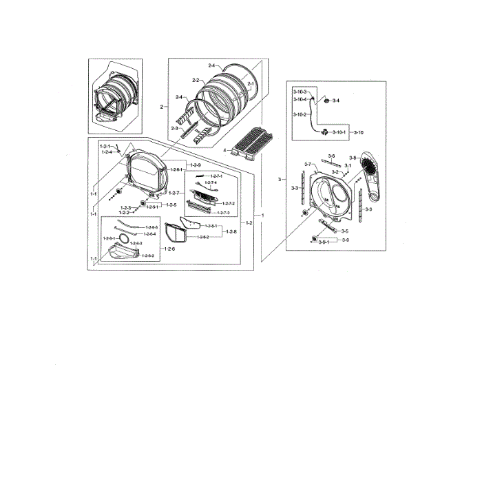 Drum Diagram and Parts List for DV476ETHAWR A1-00 Samsung Dryer