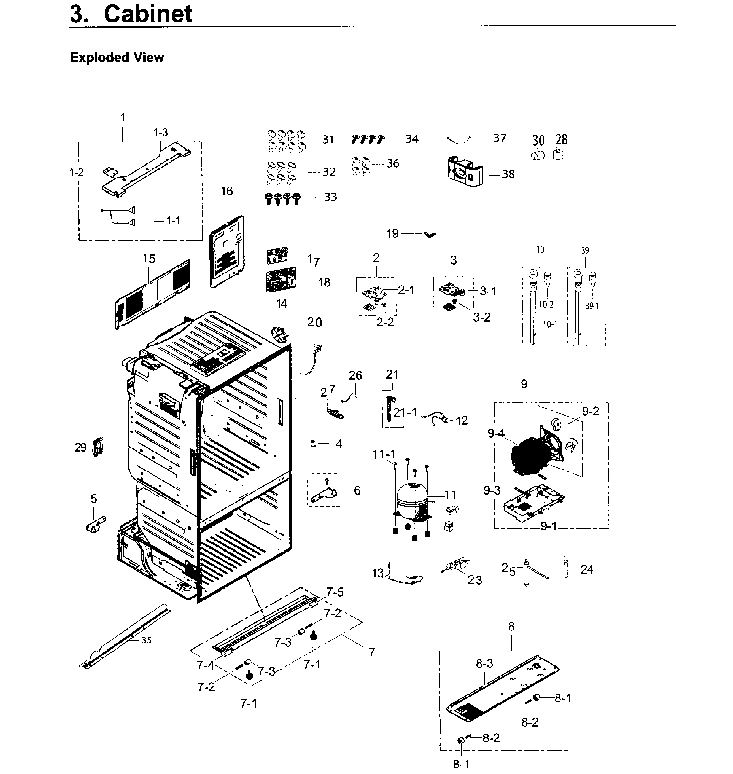 Cabinet Diagram and Parts List for RF263BEAEWW AA-0004 Samsung Refrigerator