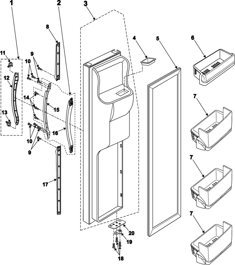 Freezer Door Diagram and Parts List for RS2644SW XAA Samsung Refrigerator