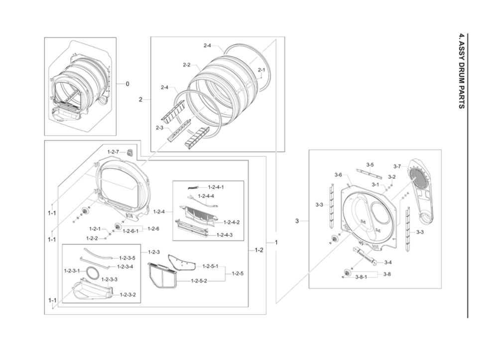 Drum Assembly Diagram and Parts List for DV40J3000EW A2-02 Samsung Dryer
