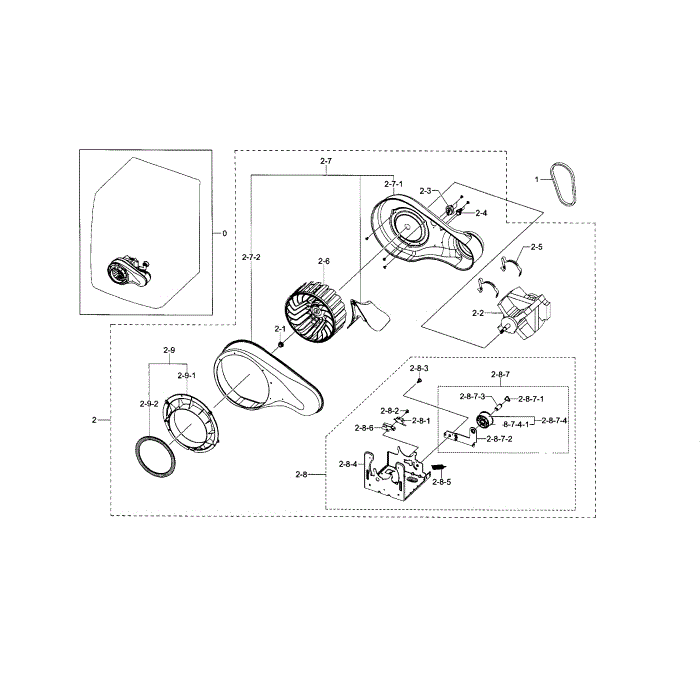 Motor Duct Diagram and Parts List for DV433GTGJWR A1-00 Samsung Dryer