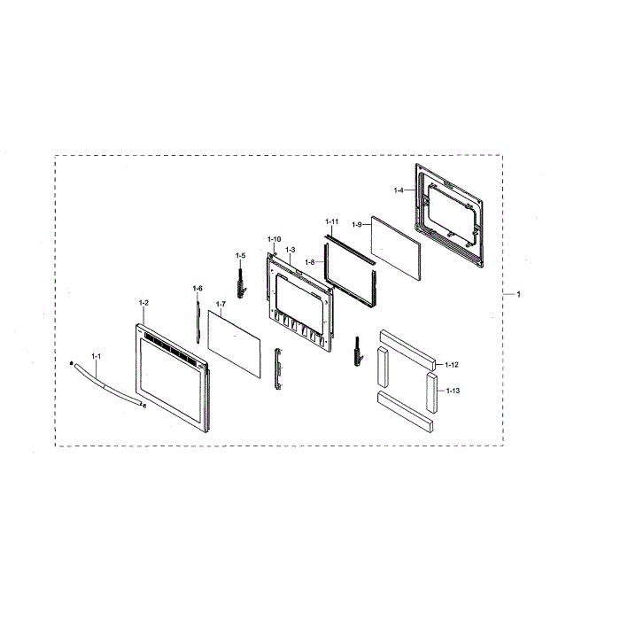 Door Diagram and Parts List for NE59N6650SG AA-00 Samsung Range