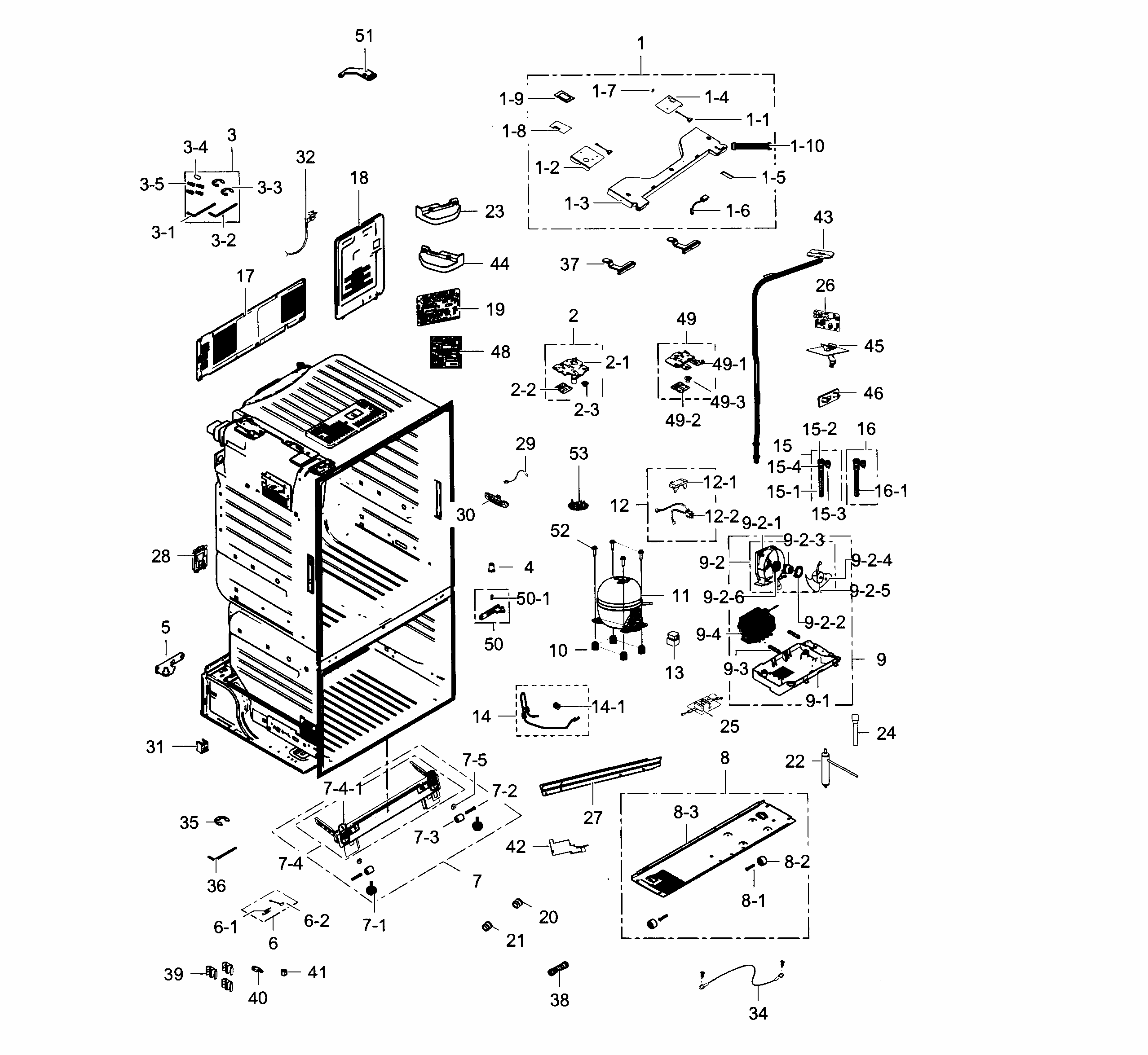 Cabinet Diagram and Parts List for RF23HTEDBSR AA-0002 Samsung Refrigerator