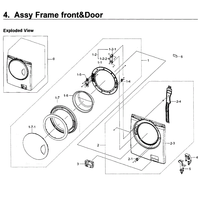 Frame Front And Door Diagram and Parts List for WF219ANB XAA-01 Samsung Washer