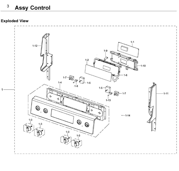 Control Diagram and Parts List for NE59J3420SS AA-0007 Samsung Range