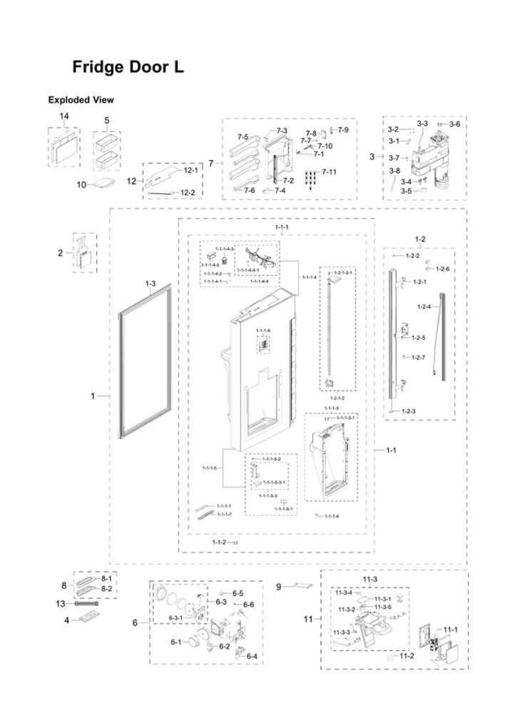 Left Refrigerator Door Parts Diagram and Parts List for RF24J9960S4 AA-06 Samsung Refrigerator