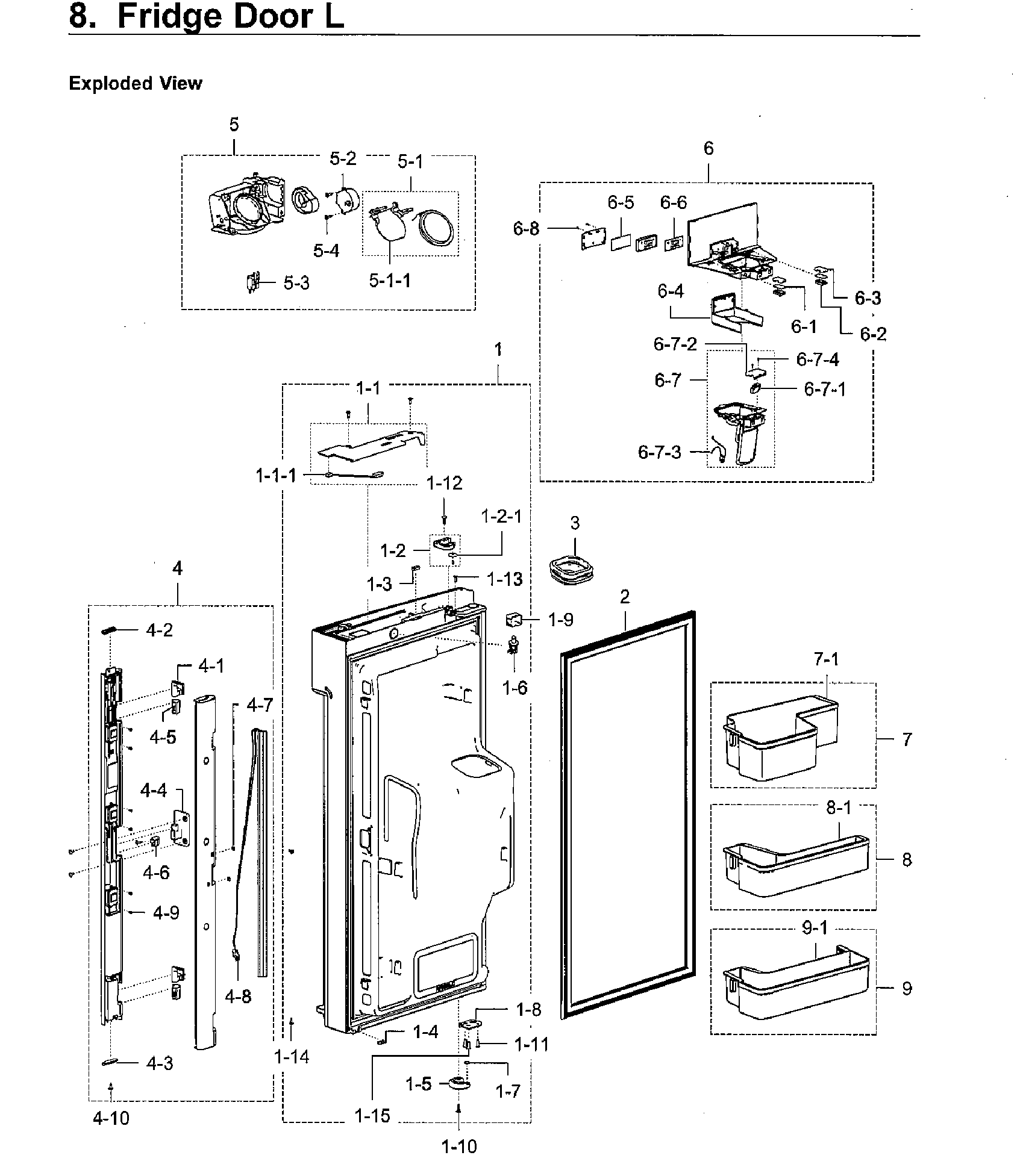 Fridge Door L Diagram and Parts List for RF28K9580SG AA-0001 Samsung Refrigerator