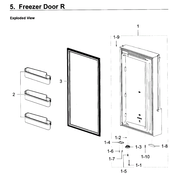 Freezer Door R Diagram and Parts List for RF22K9381SR AA-00 Samsung Refrigerator