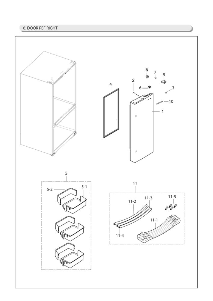 Right Refrigerator Door Parts Diagram and Parts List for RF263TEAESR AA-07 Samsung Refrigerator