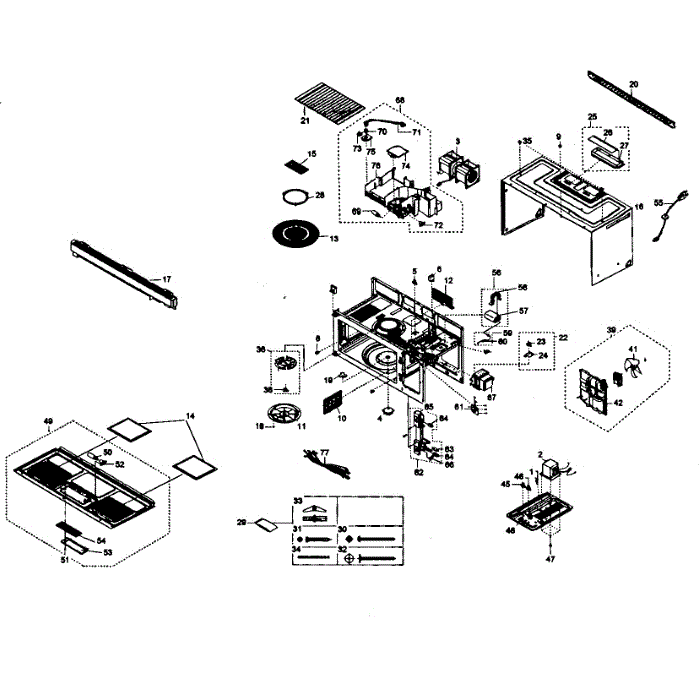 Cabinet Diagram and Parts List for SMH1713B XAA-01 Samsung Microwave Oven Combo