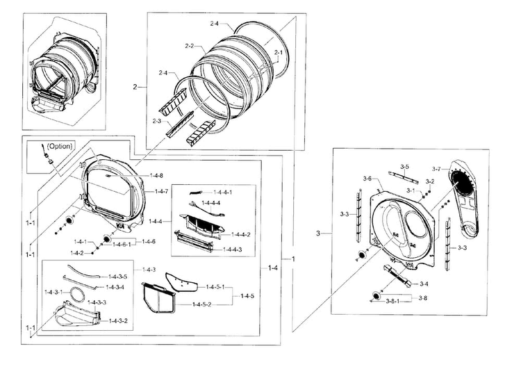 Drum Parts Diagram and Parts List for DV45H7000EW A2-0000 Samsung Dryer