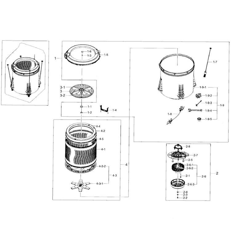 Tub Parts Diagram and Parts List for WA50K8600AV A2-0000 Samsung Washer