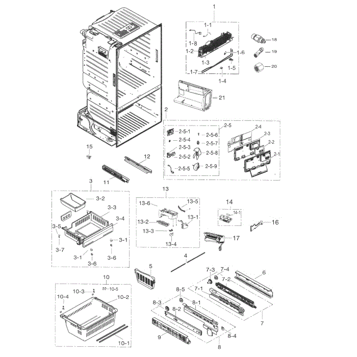 Freezer Diagram and Parts List for RF263TEAESR AA-02 Samsung Refrigerator