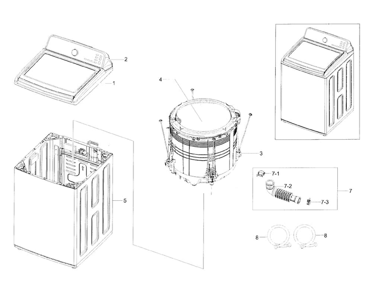 Main Assy Diagram and Parts List for WA56H9000AP A2-0000 Samsung Washer