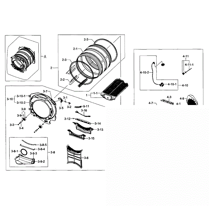 Drum Assembly Diagram and Parts List for DV457EVGSWR AA-02 Samsung Dryer
