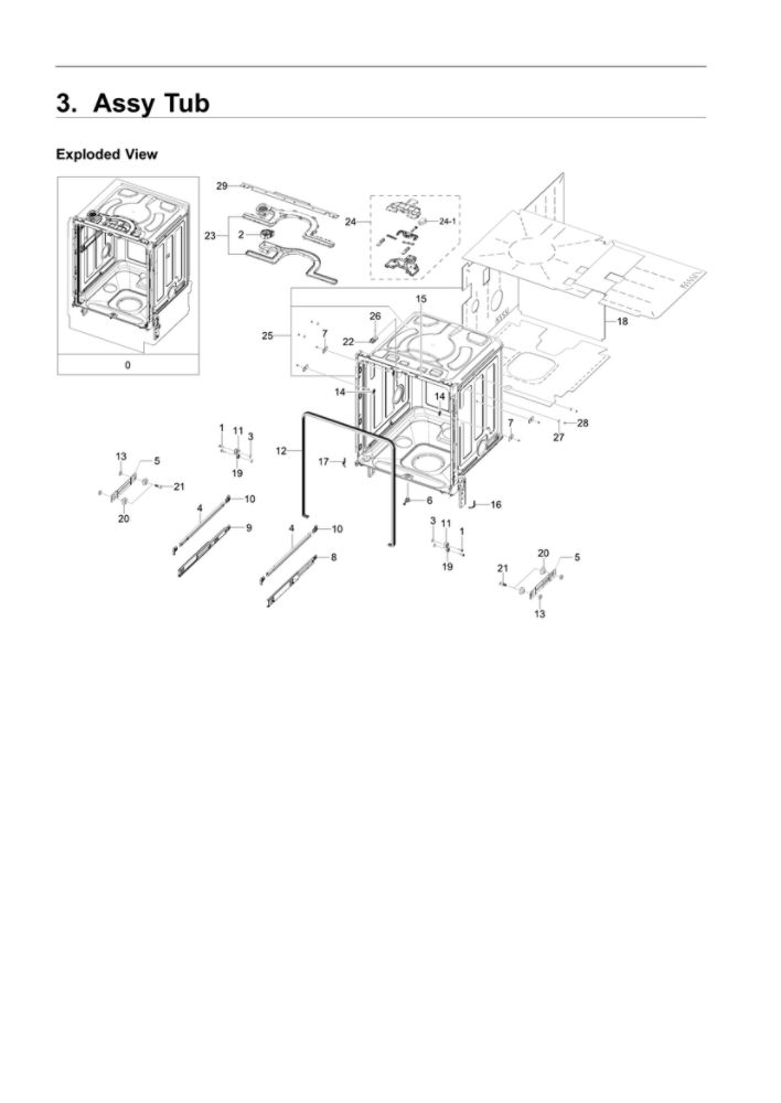 Tub Assembly Diagram and Parts List for DW80R9950US AA-01 Samsung Dishwasher