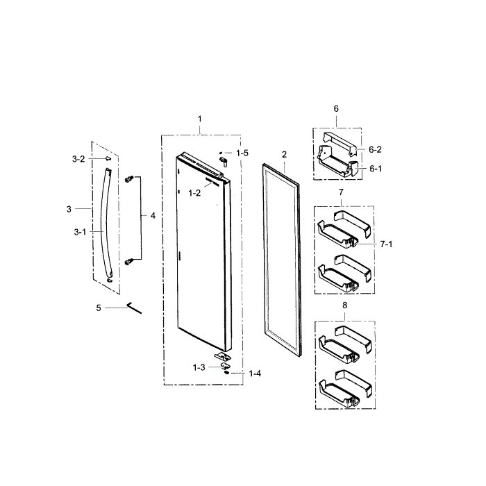 Refrigerator Door Diagram and Parts List for RS25H5121SR AA-00 Samsung Refrigerator