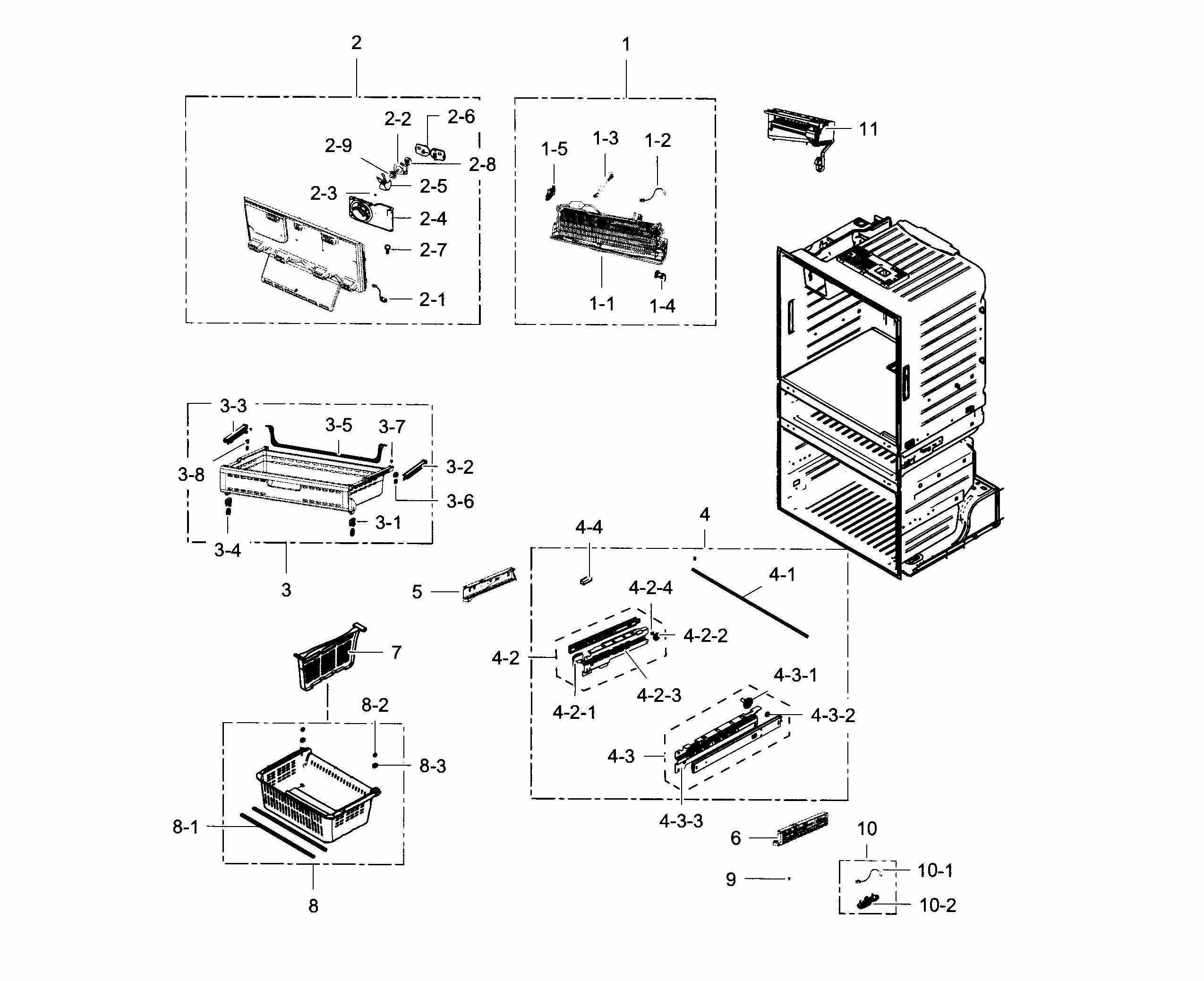 Freezer Diagram and Parts List for RF28HMEDBBC AA-0003 Samsung Refrigerator