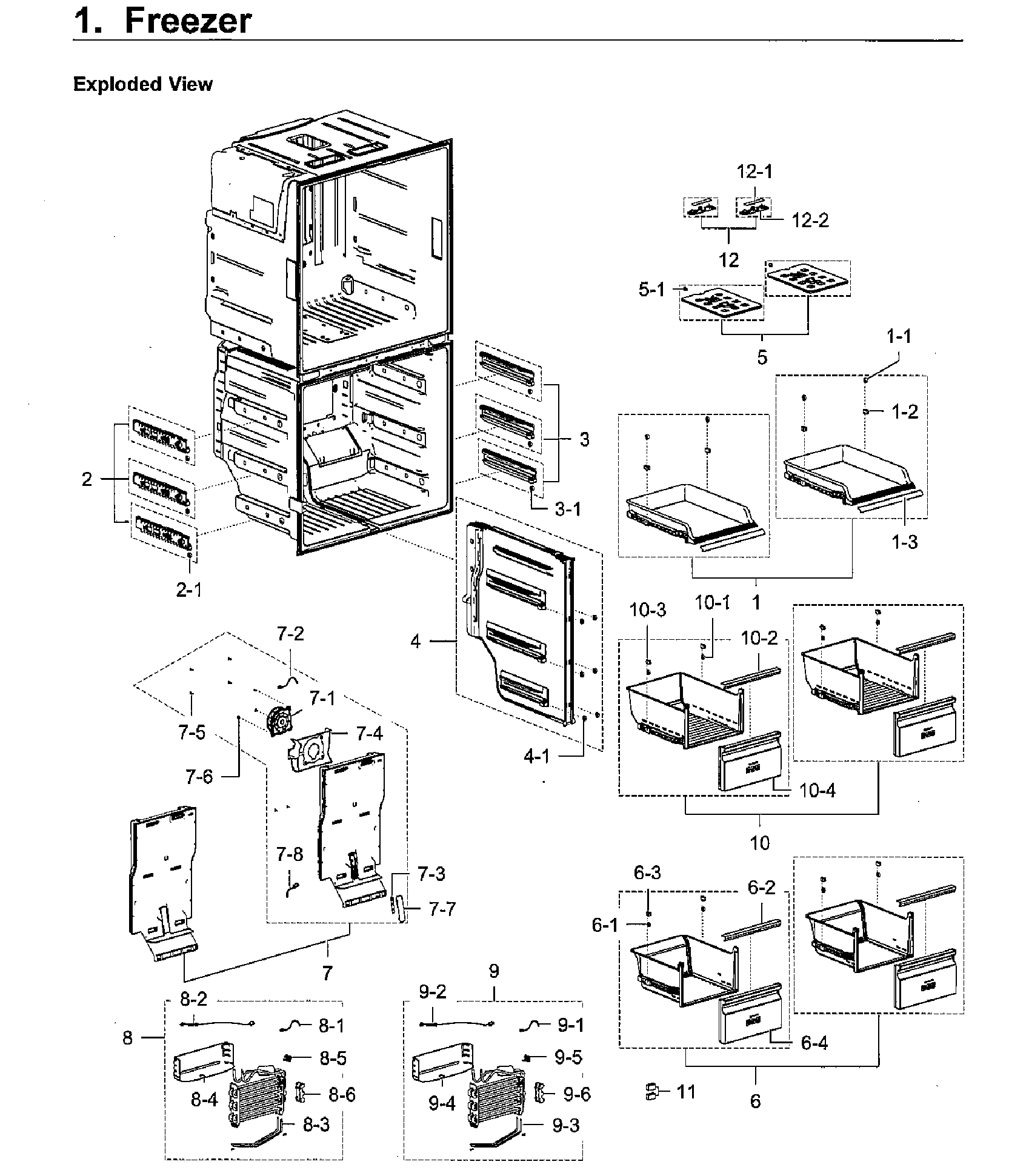 Freezer Diagram and Parts List for RF28K9580SG AA-0001 Samsung Refrigerator