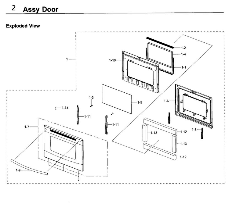 Door Diagram and Parts List for NE59J3420SW AA-0005 Samsung Range