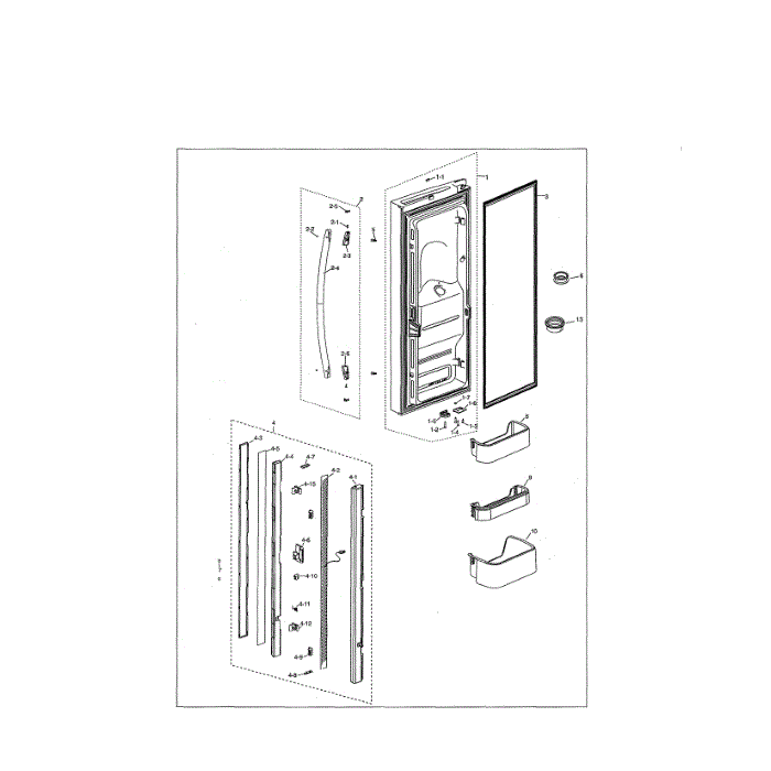 Refrigerator Left Door Diagram and Parts List for RF18HFENBSG US-00 Samsung Refrigerator