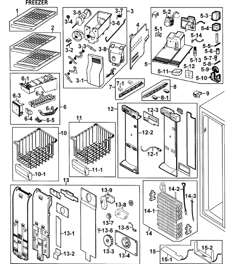 Freezer Diagram and Parts List for RS264ABBP XAA-0000 Samsung Refrigerator