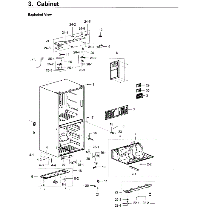 Cabinet Diagram and Parts List for RF28K9070SG AA-02 Samsung Refrigerator