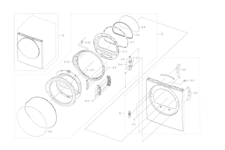 Front Diagram and Parts List for DV22K6800EW A1-0001 Samsung Dryer