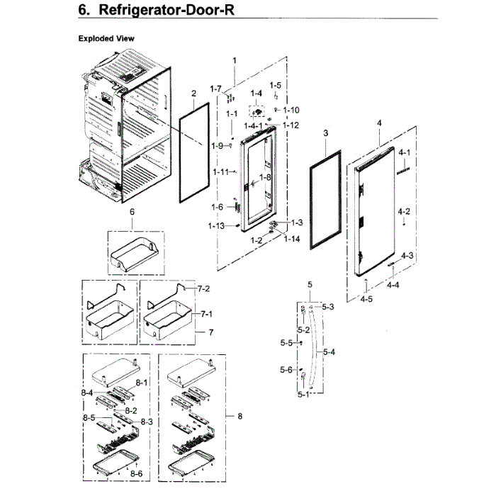 Fridge Door R Diagram and Parts List for RF22KREDBSR AA-04 Samsung Refrigerator