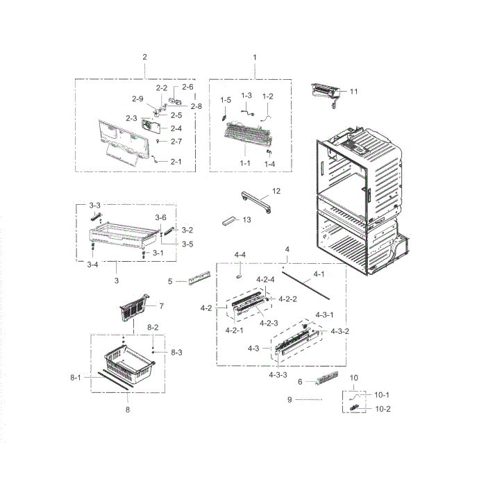 Freezer Diagram and Parts List for RF28HMELBSR AA-01 Samsung Refrigerator