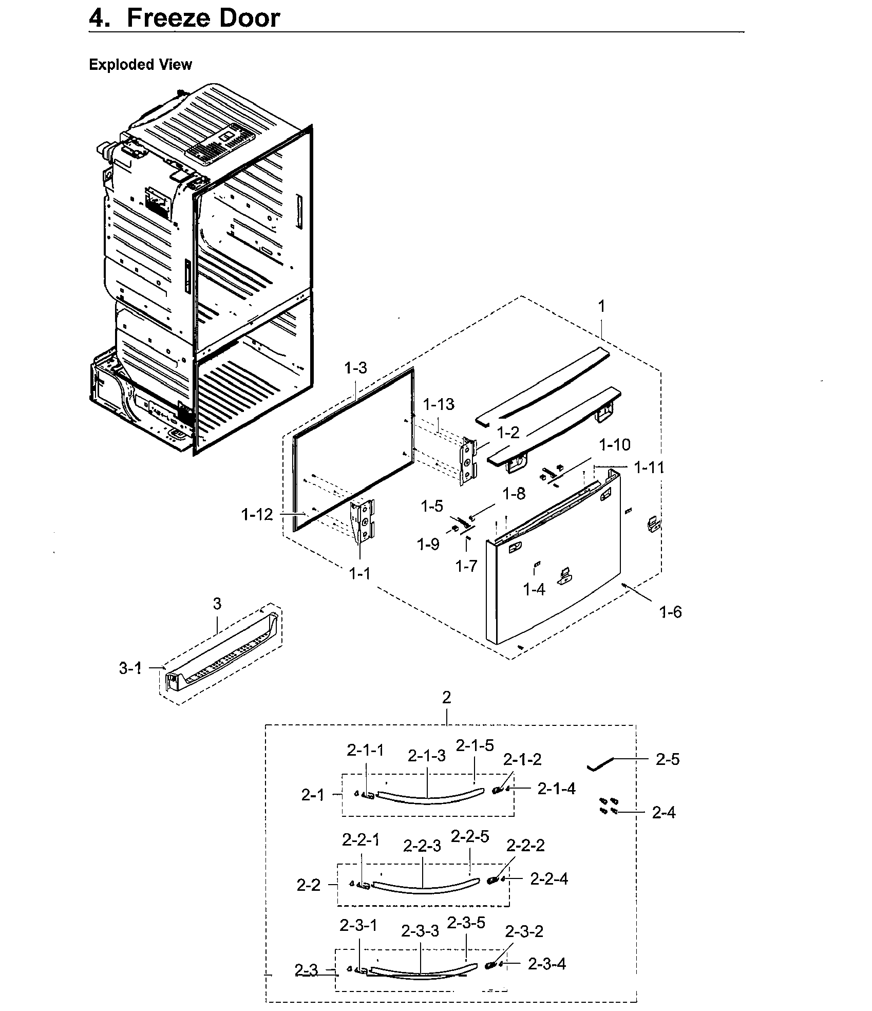 Freezer Door Diagram and Parts List for RF23HCEDBWW AA-0009 Samsung Refrigerator
