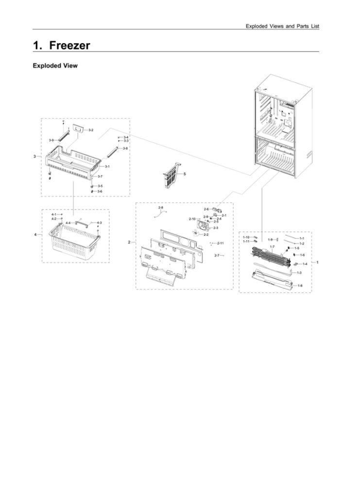 Freezer Parts Diagram and Parts List for RF23R6201SR AA-52 Samsung Refrigerator