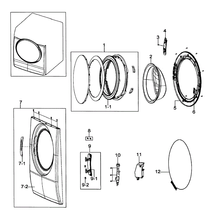 Front / Door Assembly Diagram and Parts List for WF337AAR XAA-00 Samsung Washer