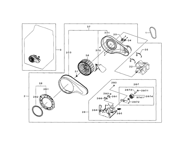 Motor Duct Diagram and Parts List for DV5471AEW XAA-0002 Samsung Dryer