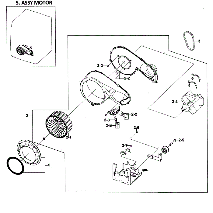 Motor Assembly Diagram and Parts List for DV419AGU XAA-02 Samsung Dryer