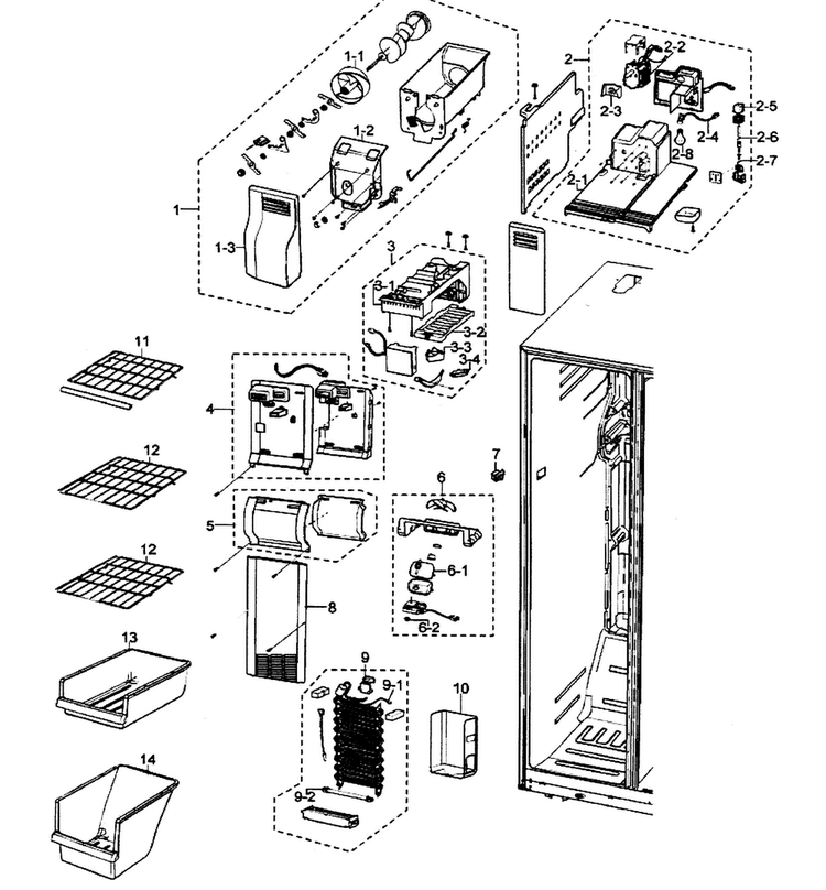 Freezer Diagram and Parts List for RS2630AWW XAA Samsung Refrigerator