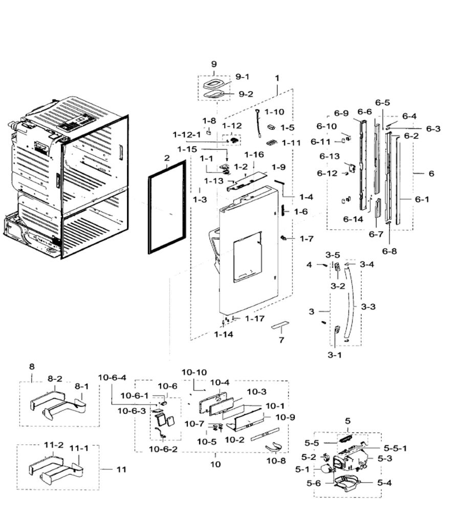 Left Door Diagram and Parts List for RF28HFEDTSR AA-07 Samsung Refrigerator