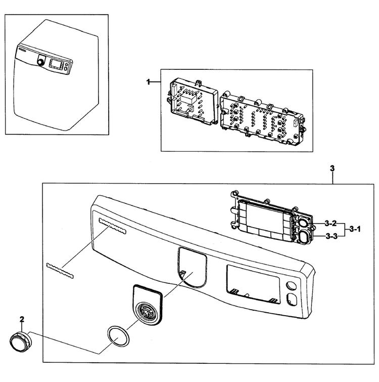 Control Panel Diagram and Parts List for DV419AGU XAA-0001 Samsung Dryer
