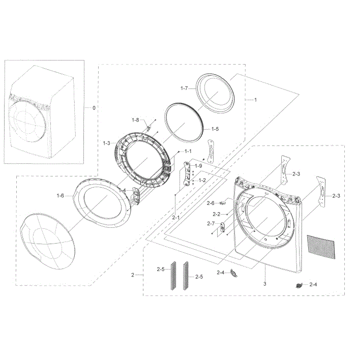 Frame Front And Door Diagram and Parts List for DV45K6500EV A3-00 Samsung Dryer