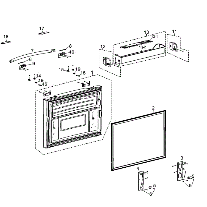Freezer Door Diagram and Parts List for RF267AZWP XAA-00 Samsung Refrigerator