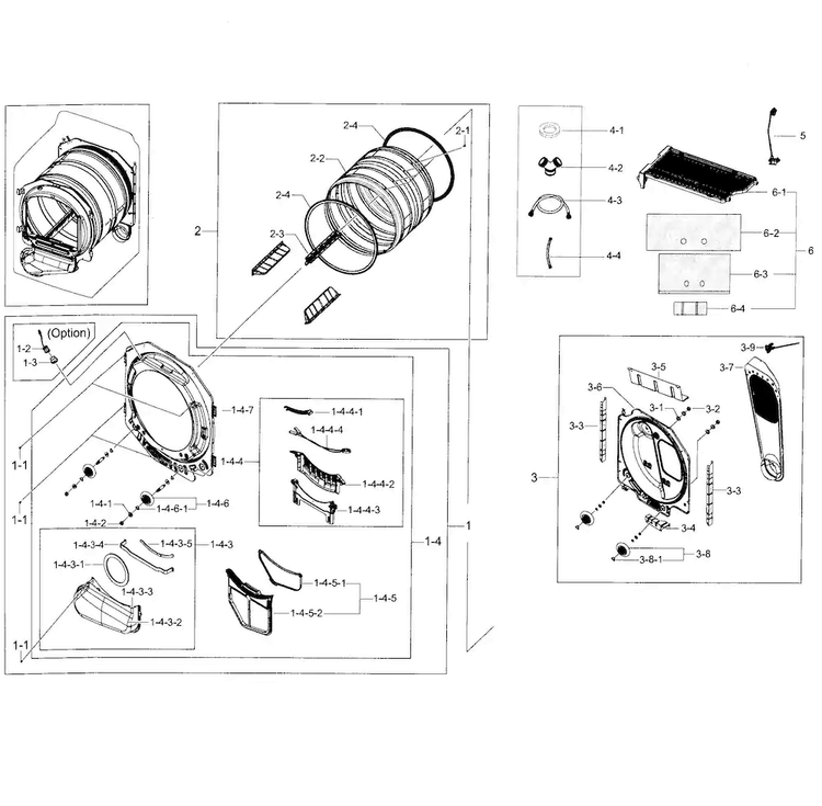 Drum Parts Diagram and Parts List for DV56H9100EG A2-0000 Samsung Dryer